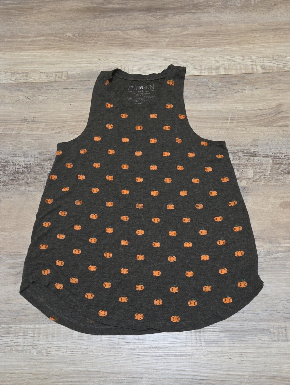 Fifth Sun Pumpkin Print Charcoal Grey Racerback Tank Womens Size Small